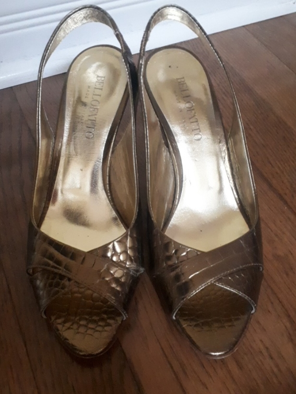 Bellotto Womens Gold Slingback Peep-Toe Heels